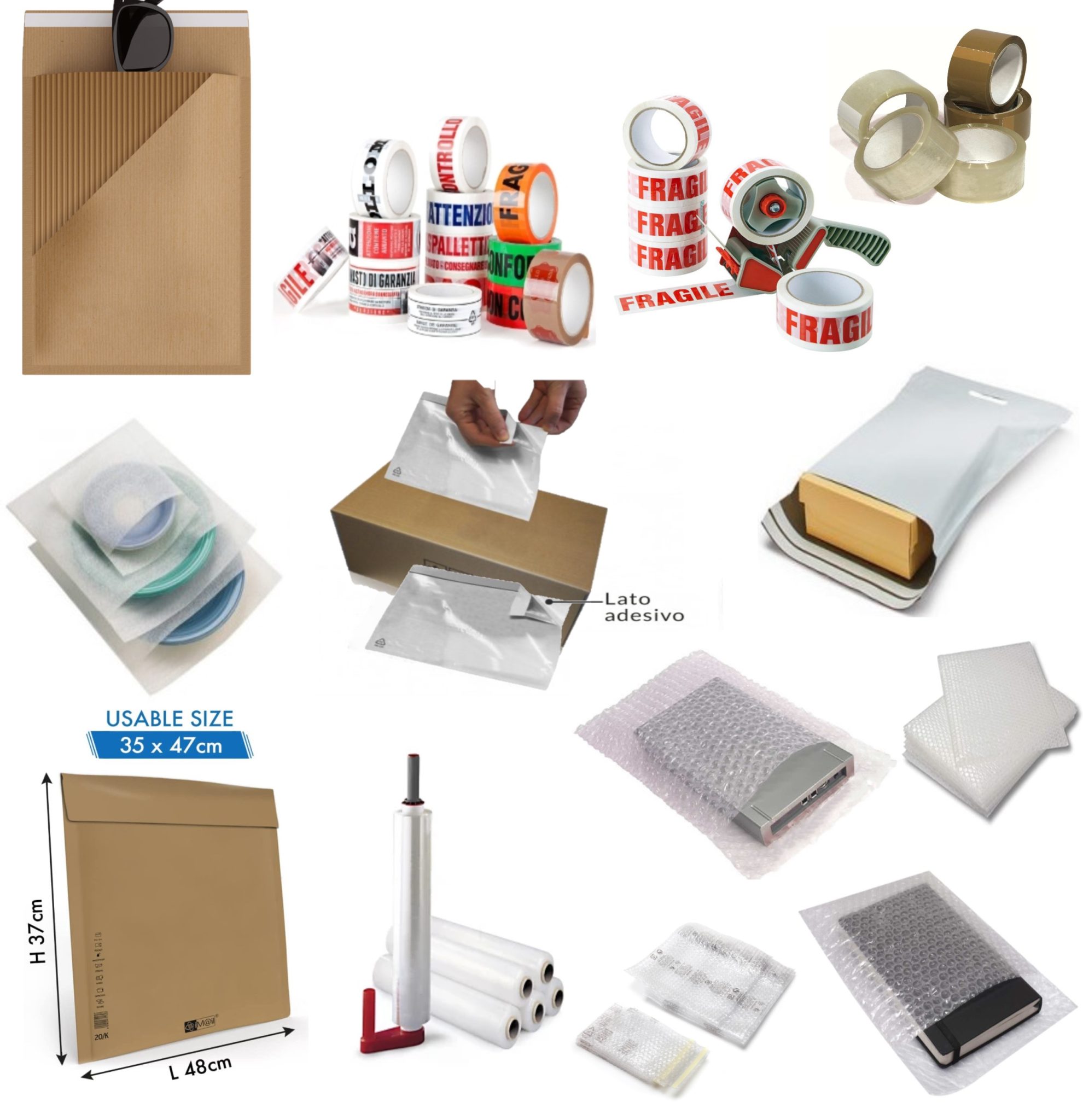 SAMZ Packaging 100 Sacchetti Spedizione Misti Grigi, 5 Misure, Per Abbigliamento E Oggetti Morbidi, Autoadesivi